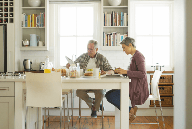 Two people having breakfast.