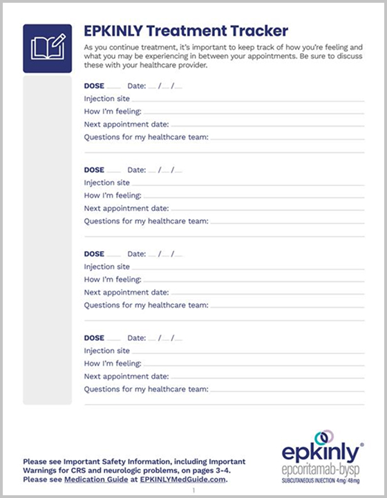 Download the EPKINLY® (epcoritamab-bysp) Treatment Tracker.