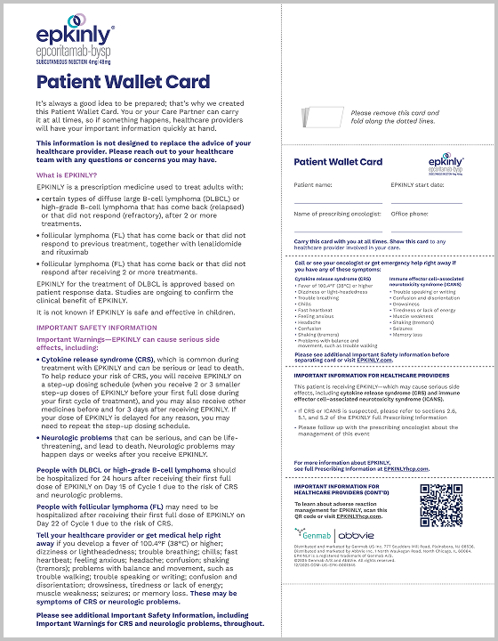 Download the EPKINLY® (epcoritamab-bysp) Patient Wallet Card.