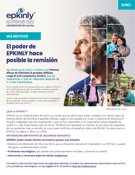 Consulte la Guía sobre qué esperar de EPKINLY® (epcoritamab-bysp) y sepa qué puede pasar durante el tratamiento y después del tratamiento.