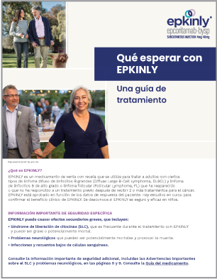 Consulte la Guía sobre qué esperar de EPKINLY® (epcoritamab-bysp) y sepa qué puede pasar durante el tratamiento y después del tratamiento.