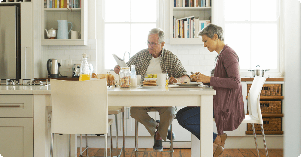 Two people having breakfast.